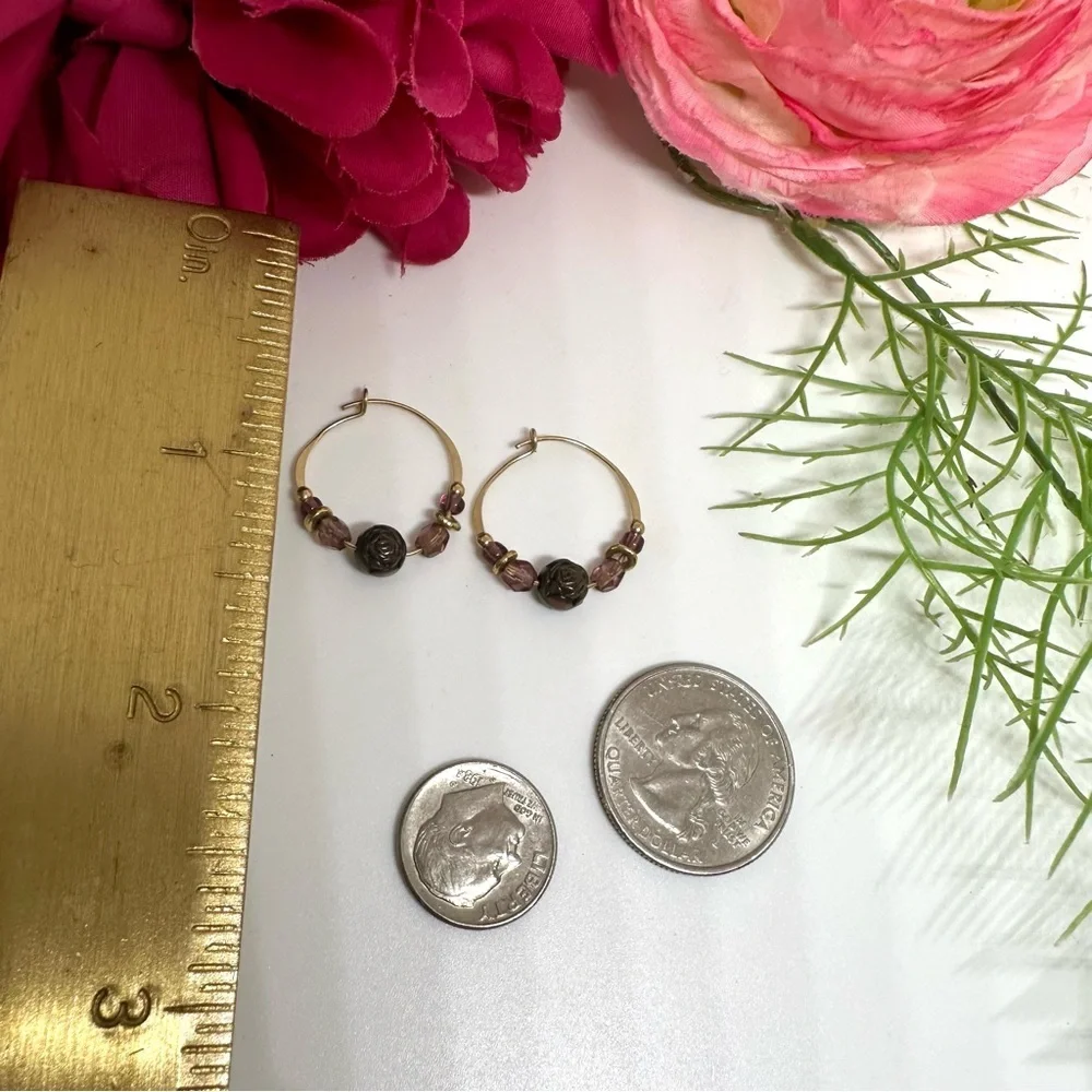 NEW⚜️Mauve Rose Crystal Beaded Hoop Earrings